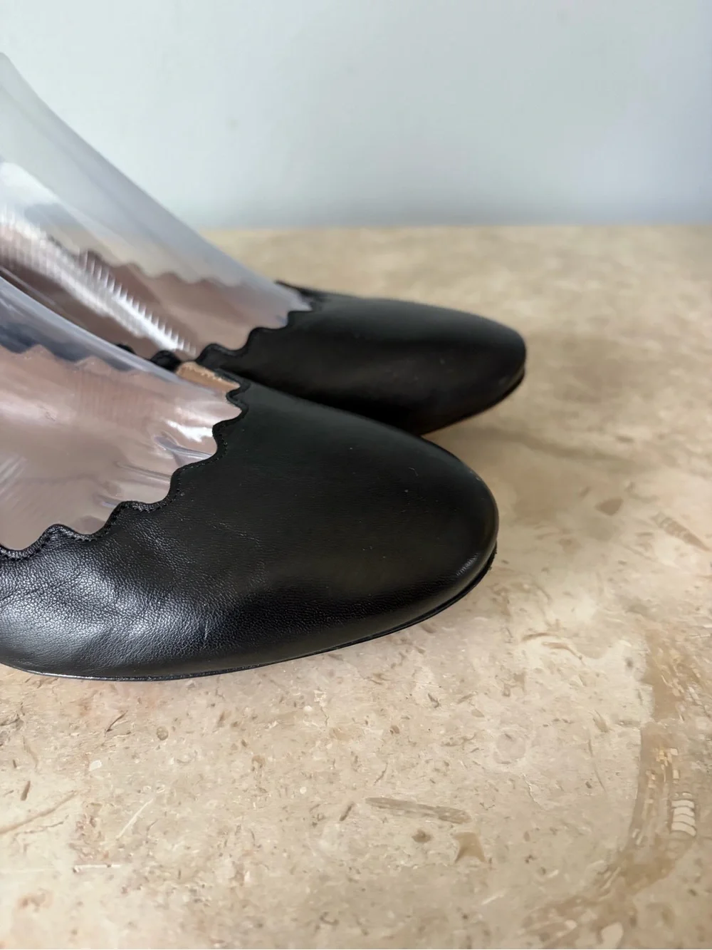 Chloé Lauren Scalloped Ballet Flat Chloe Black Leather Size 39 US 8.5 Designer